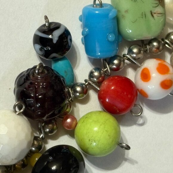 Amazing CZECH ART GLASS BEADS Multicolor COLORFUL SILVER CHAIN NECKLACE 18" - Picture 2 of 7